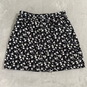 Calvin Klein Jeans Floral Denim Mini Skirt Black White Floral Print Size 29